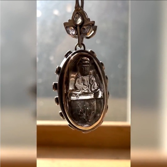 one of a kind hand crafted Guanyin carved quartz moonstone treasure box pendant - Picture 2 of 16
